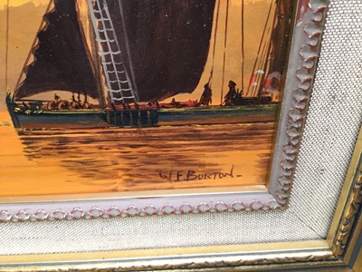 Lot 136 - W. W. F. Burton pair oils on boards 'Thames barges' and 'Home at Sundown', in gilt frames, 19cm x 25cm.