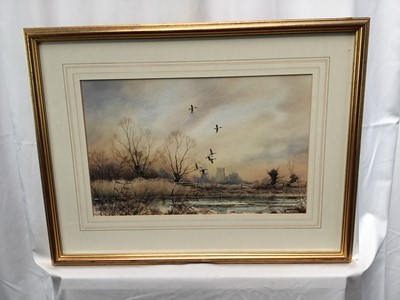 Lot 137 - S.Trinder, watercolour, river view with church in back ground in glazed gilt frame