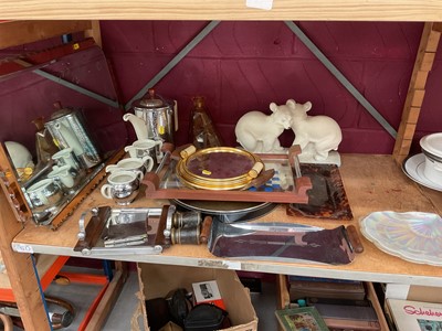 Lot 706 - Collection of Art Deco items to include a peach tinted mirror, various ceramics and metalwork