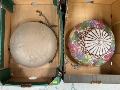 Lot 730 - Art Nouveau frosted glass ceiling light with floral decoration, together with an Italian ceiling light (2)