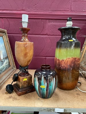 Lot 140 - West German studio pottery vase (converted into a lamp), together with another lamp and a Belgian Art Nouveau vase (3).