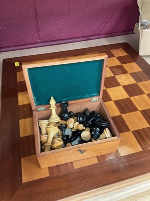 Lot 712 - Turned wood chess set together with chess board