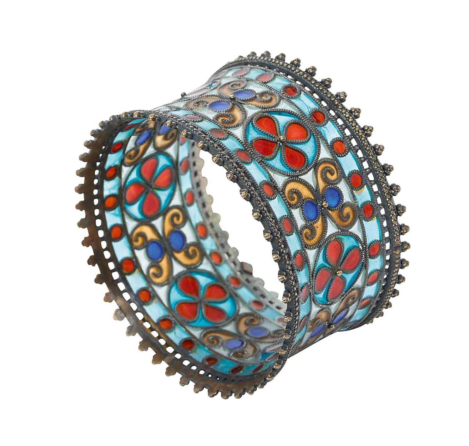 Lot 371 - Silver and plique-à-jour enamel napkin ring