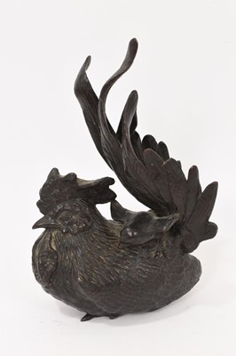 Lot 103 - 19th century bronze sculpture of a chicken with chick