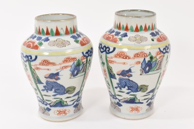 Lot 232 - Pair of antique Chinese Wucai porcelain vases