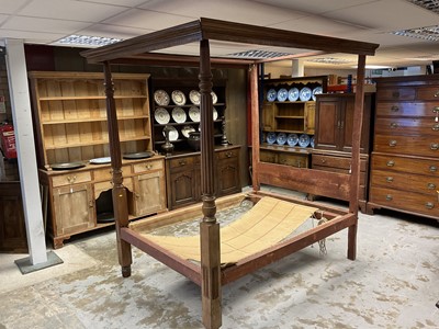 Lot 1287 - 19th century mahogany four poster bed, supported by two front reeded columns, 143cm wide x 212cm high