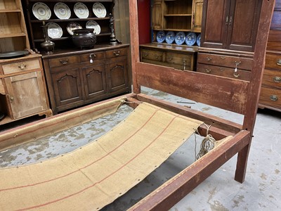 Lot 1287 - 19th century mahogany four poster bed, supported by two front reeded columns, 143cm wide x 212cm high