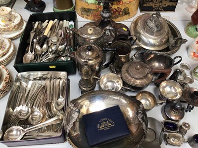 Lot 312 - Victorian silver plated entre dishes, plated cutlery and sundry plate