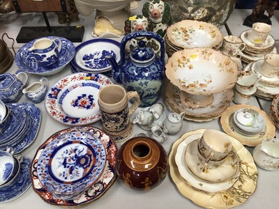 Lot 311 - Copeland Spode blue and white tea set, pair of Victorian Staffordshire pottery spaniels, Victorian tea and dessert wares etc