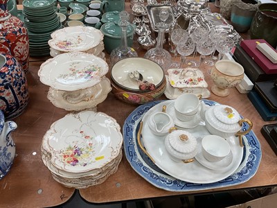 Lot 408 - Victorian Wedgwood Majolica salad bowl and decorated china and cut glassware