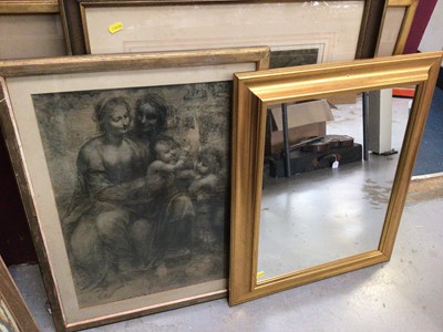 Lot 348 - Group of antique and later prints, watercolour study and a gilt framed wall mirror