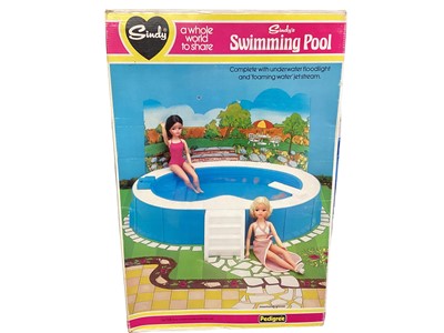 Lot 235 - Pedigree Sindy (c1980's) Swimming Pool No.44388, Wardrobe No.44502, Shower No.44573 & Hairdryer No.44524, boxed (3)