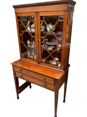 Lot 1528 - Edwardian limed mahogany and satinwood crossbanded display cabinet