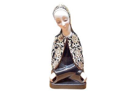 Lot 1125 - 1930s Lenci pottery cloaked female figure with hand painted decoration, signed to base and baring a paper label