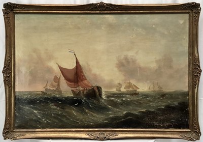 Lot 59 - After William Calcott Knell (1830-1880), oil on canvas Dutch fishing vessels