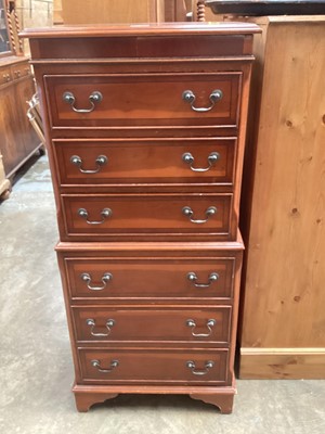 Lot 1334 - Reproduction narrow yew wood tallboy chest of six drawers