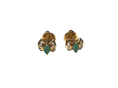Lot 52 - Pair of emerald and diamond earrings