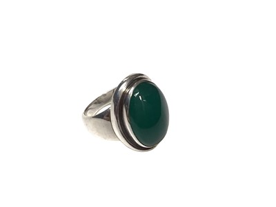 Lot 58 - Georg Jensen Danish silver and green cabochon ring, designed by Harald Nielsen, no. 46A