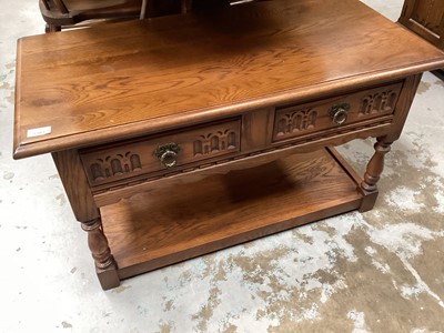 Lot 1303 - Old Charm two tier coffee/ telephone table with two drawers and Old Charm bookcase (2)