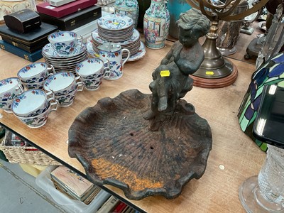 Lot 413 - Cast metal garden bird bath modelled as a cherub in a shell