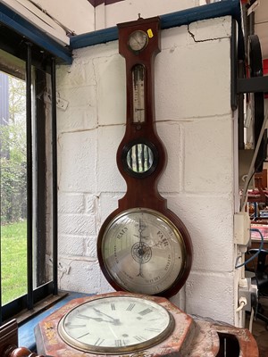 Lot 86 - Two barometers, together with a drop dial wall clock and a regulator wall clock.