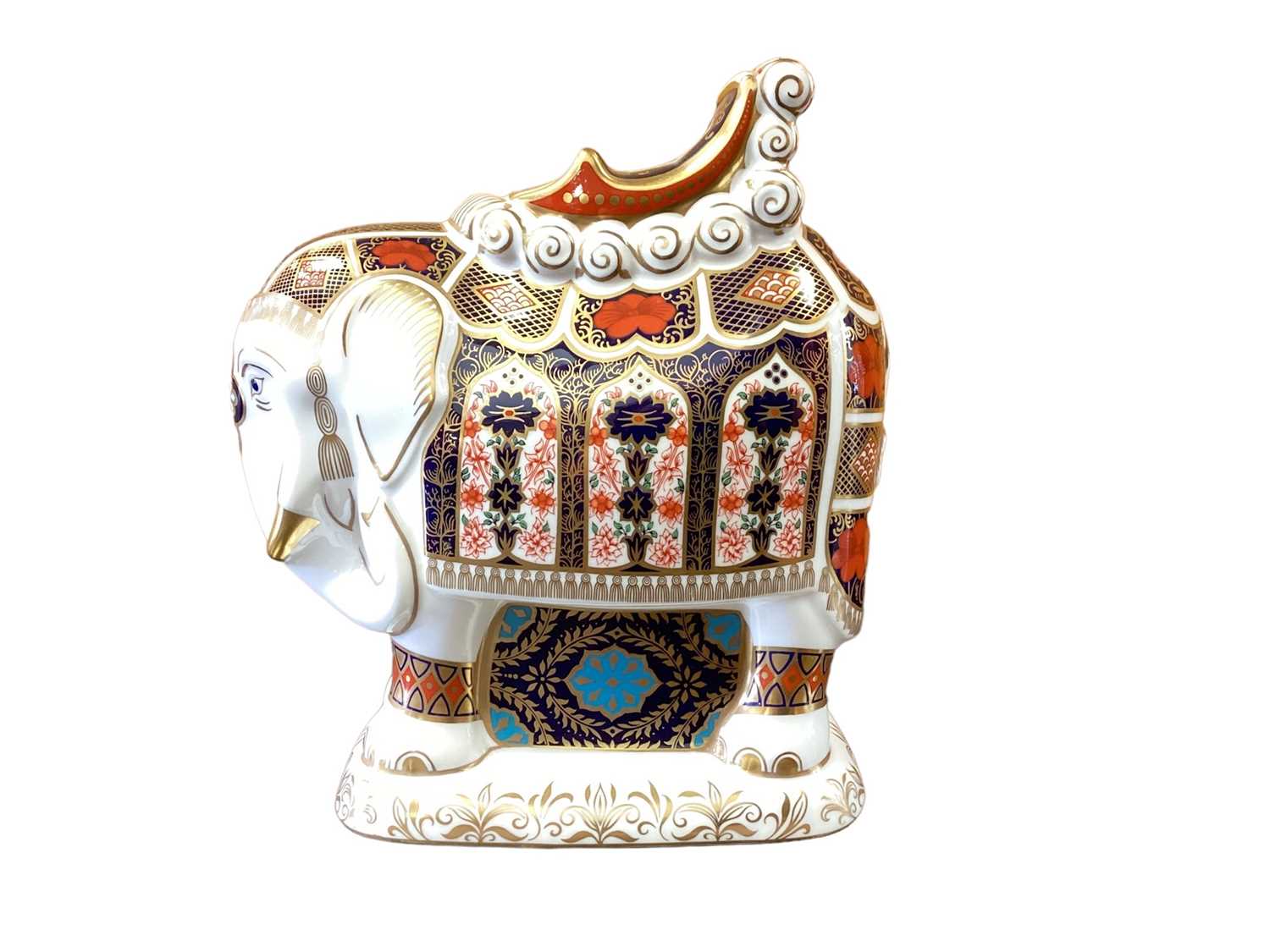 Lot 1115 - Large Royal Crown Derby elephant paperweight, stopper missing - Large Royal Crown Derby elephant paperweight, stopper missing