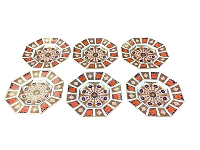 Lot 1112 - Set of six Royal Crown Derby Old Imari pattern 1128 octagonal plates, 22.5cm diameter