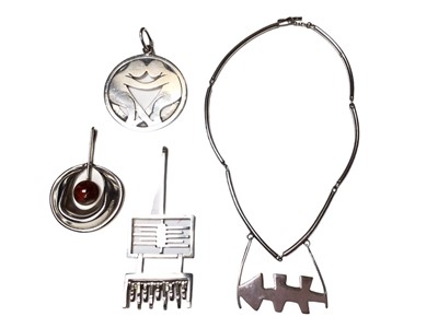 Lot 65 - Group of four modernist silver pendants/necklaces
