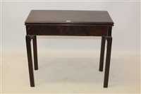 Lot 1534 - George III mahogany card table, the fold-over...