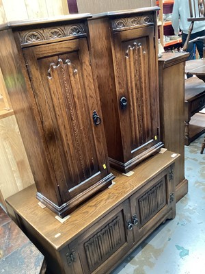 Lot 1306 - Pair Old Charm oak narrow cabinets and similar television stand (3)