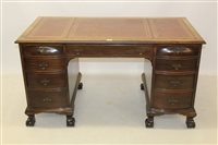 Lot 1535 - Early 20th century mahogany kneehole desk,...