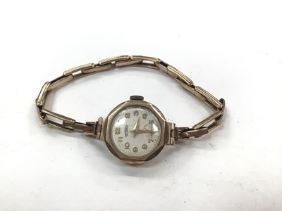 Lot 1018 - 9ct gold Technos ladies vintage wristwatch on 9ct gold bracelet