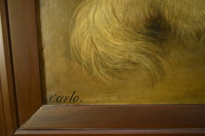 Lot 896 - Stephen Taylor (act. 1806-1812) oil on canvas, portrait of a dog, 'Carlo', signed, inscribed and dated 1831, 74.5cm x 89.5cm, in gilt frame