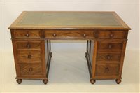 Lot 1540 - Victorian oak twin pedestal desk with green...