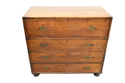 Lot 1420 - 19th century teak and brass bound campaign chest