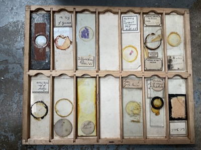 Lot 136 - Collection of microscope slides and microscope parts