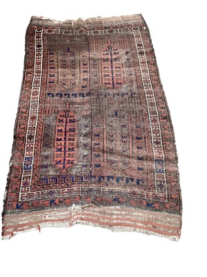 Lot 1379 - Two Eastern rugs with geometric decoration on red and blue ground, 157cm x 101cm and 148cm x 102cm