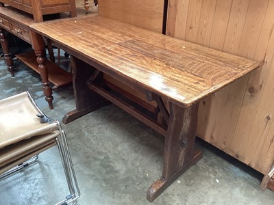 Lot 1335 - Old rustic oak refectory table on end standards 146 x 62cm , 78cm high