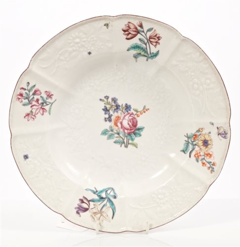 Lot 2 - 18th century Chelsea plate with moulded floral...