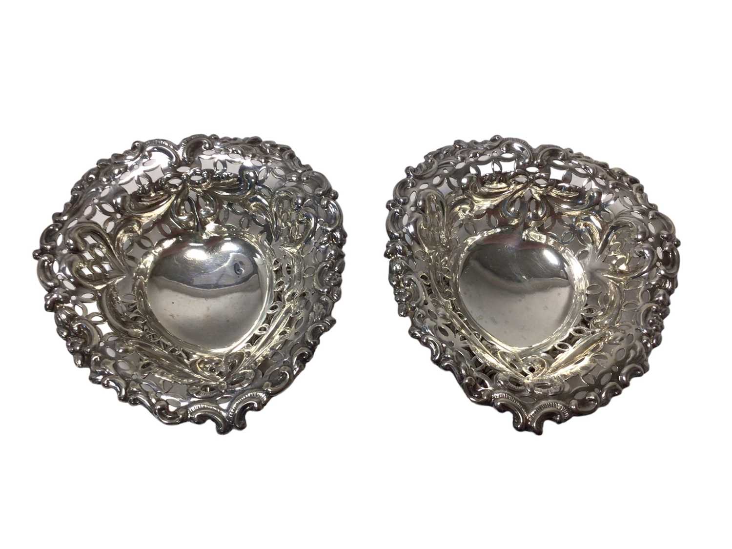 Lot 377 - Pair Victorian silver bonbon dishes of heart