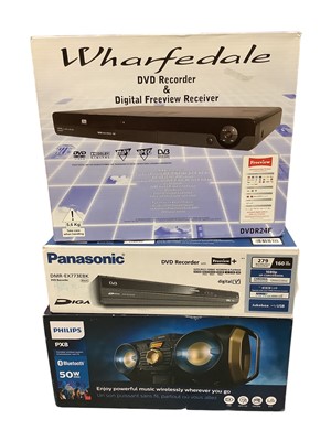 Lot 6 - Philips PX8 portable wireless speaker system together Panasonic DVD recorder with Freeview+ and a Wharfedale DVD Recorder & Digital free view receiver (3)