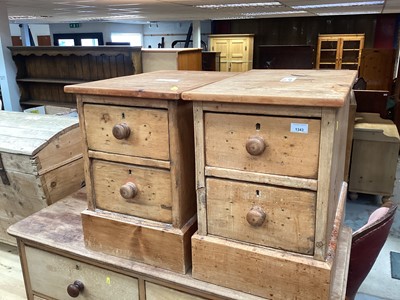 Lot 1343 - Pair Victorian pine bedside chests of two drawers with bun handles