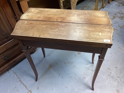 Lot 1347 - Edwardian inlaid card table with fold over top on splayed taper legs