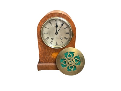 Lot 197 - Edwardian oak arched mantel clock, retailed by Mappin and Webb