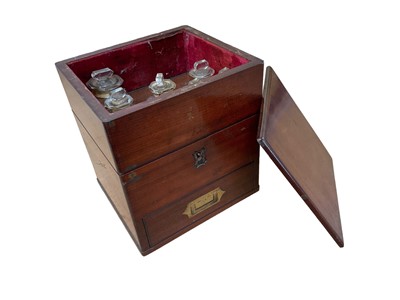 Lot 214 - Early 19th century mahogany cased medicine case, with damage and some bottles missing