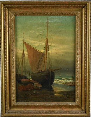 Lot 898 - Arnold Helcke (act. 1865-1898) oil on canvas - Ships at Rest, signed and dated '80, 36cm x 26cm, in gilt frame