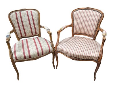 Lot 1438 - Pair of French beech open armchairs