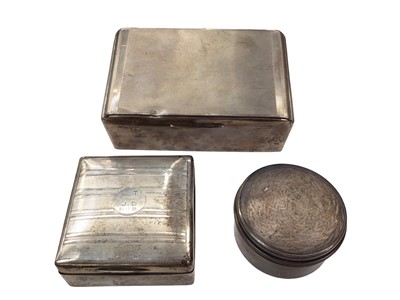 Lot 1049 - 1950s silver cigar box, 1920s silver cigarette box and a round silver pot (3)