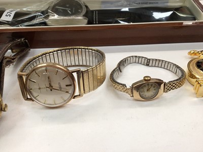 Lot 1051 - 9ct gold cased Roamer wristwatch, vintage 9ct gold cased ladies wristwatch and other watches