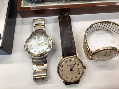 Lot 1051 - 9ct gold cased Roamer wristwatch, vintage 9ct gold cased ladies wristwatch and other watches